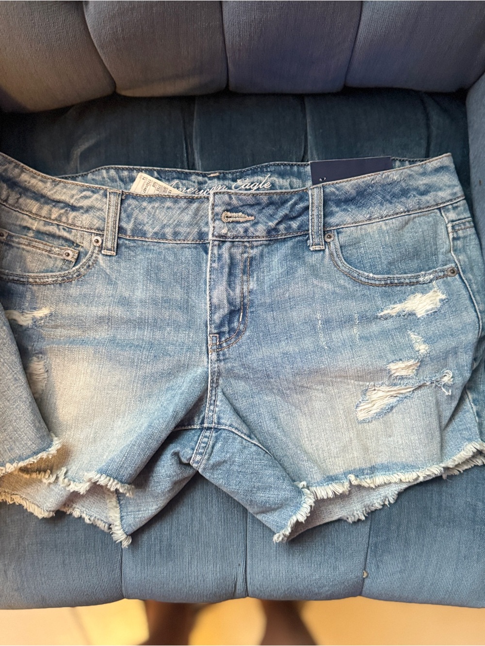 American Eagle Outfitters Light Blue Ripped Denim Shorts